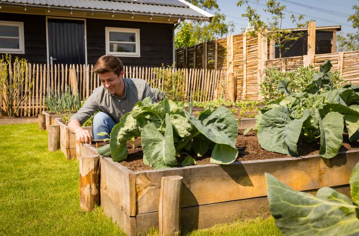 Kastanjehouten schapenhek in de moestuin van Hugo Kennis